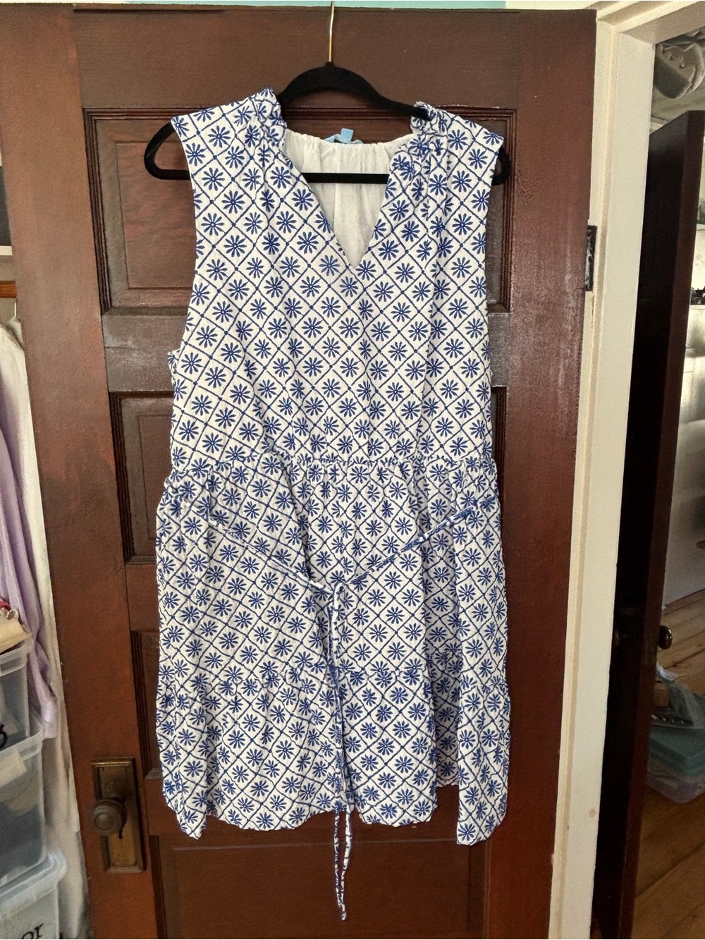 Draper James Navy & White Sleeveless Printed Cotton Dress